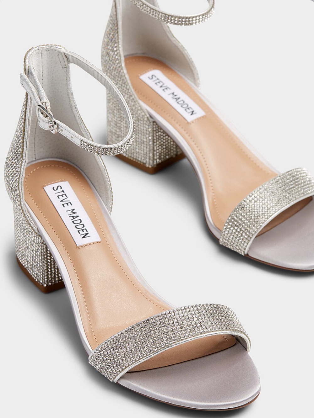 Steve Madden Silver Crystal Block Heel Sandals
